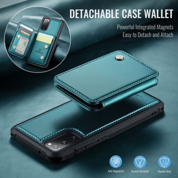 For Samsung Galaxy S20 FE JEEHOOD J05 Business Magnetic Style RFID Leather Phone Case(Blue Green)