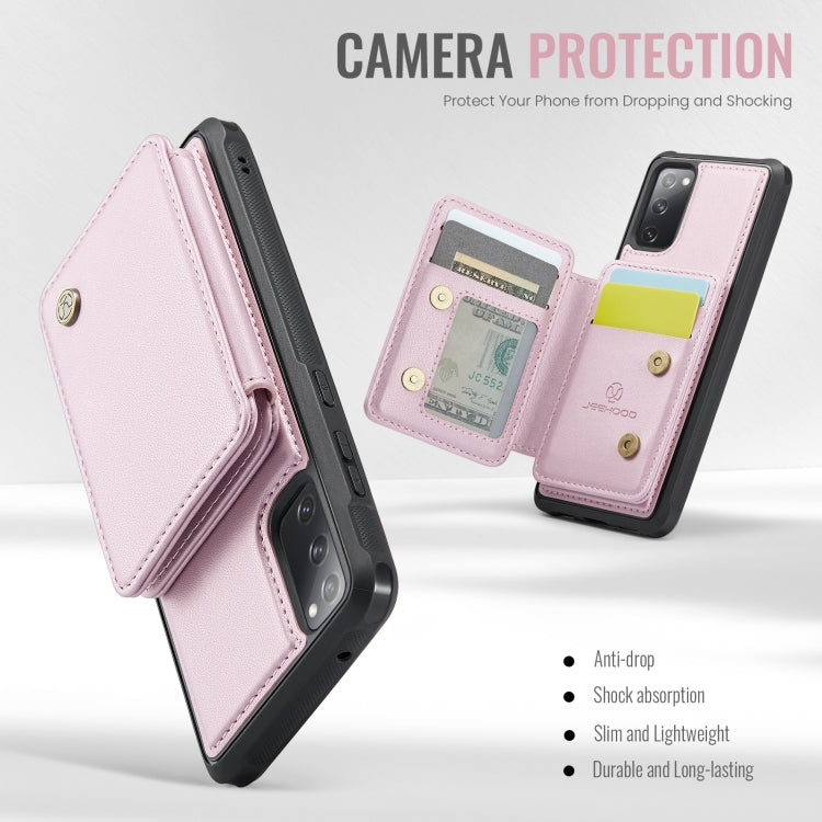 For Samsung Galaxy S20 FE JEEHOOD J05 Business Magnetic Style RFID Leather Phone Case(Pink)