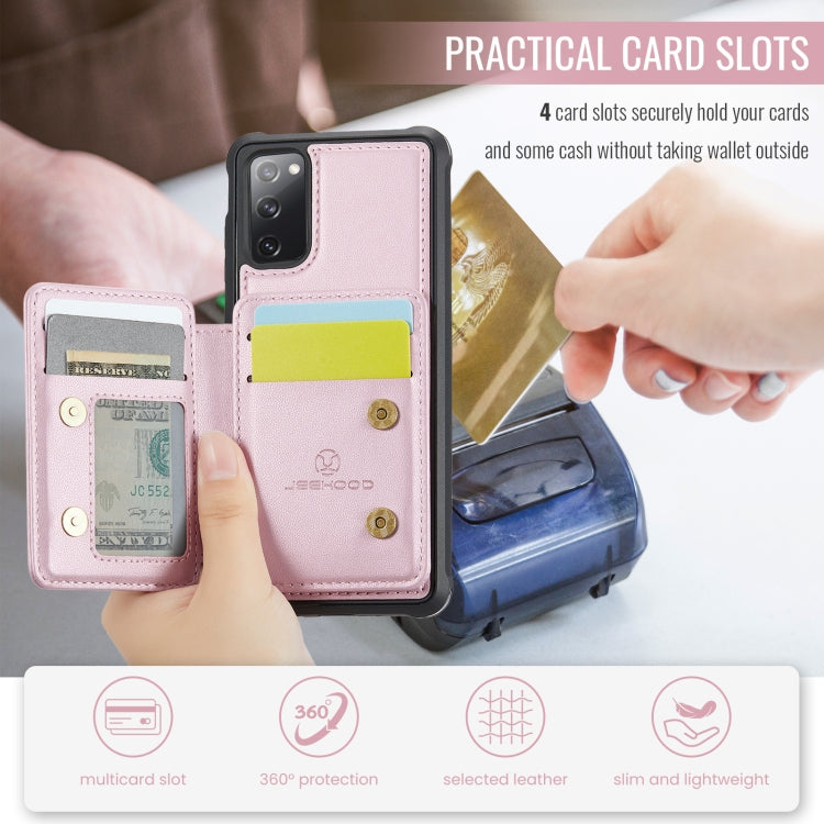 For Samsung Galaxy S20 FE JEEHOOD J05 Business Magnetic Style RFID Leather Phone Case(Pink)