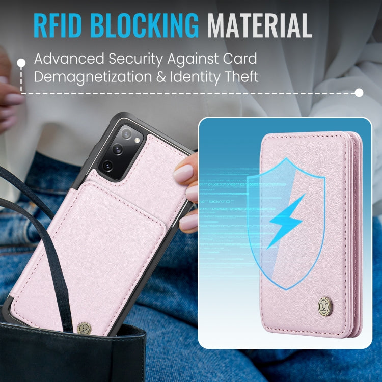 For Samsung Galaxy S20 FE JEEHOOD J05 Business Magnetic Style RFID Leather Phone Case(Pink)