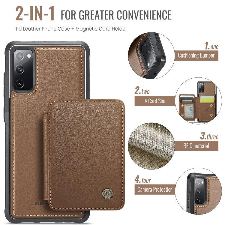 For Samsung Galaxy S20 FE JEEHOOD J05 Business Magnetic Style RFID Leather Phone Case(Brown)