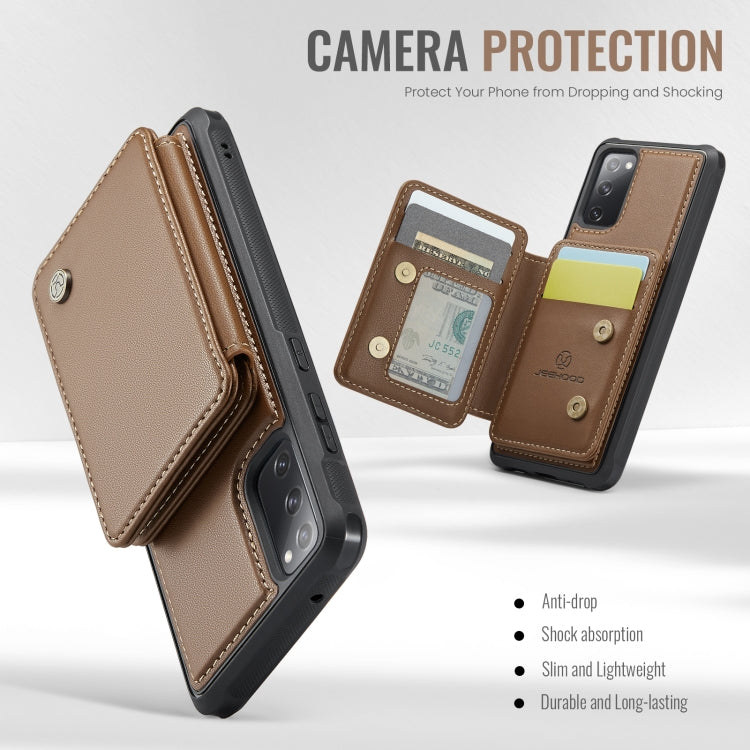 For Samsung Galaxy S20 FE JEEHOOD J05 Business Magnetic Style RFID Leather Phone Case(Brown)