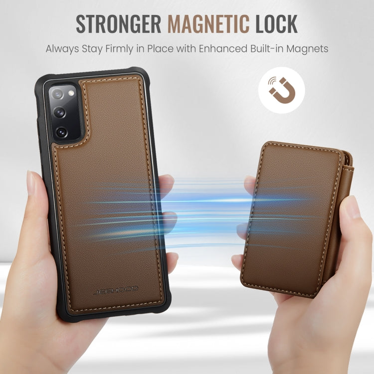 For Samsung Galaxy S20 FE JEEHOOD J05 Business Magnetic Style RFID Leather Phone Case(Brown)