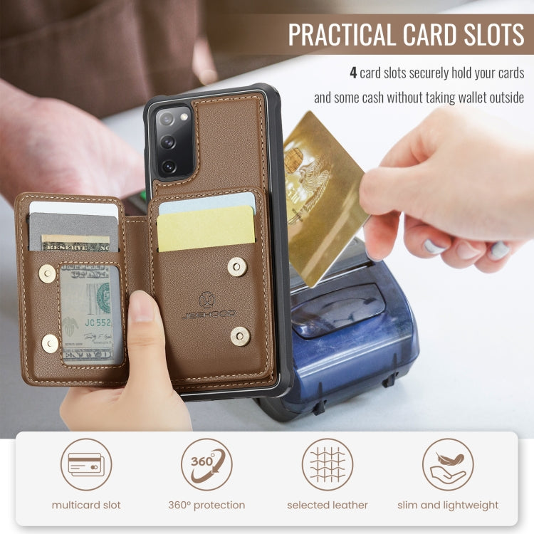 For Samsung Galaxy S20 FE JEEHOOD J05 Business Magnetic Style RFID Leather Phone Case(Brown)