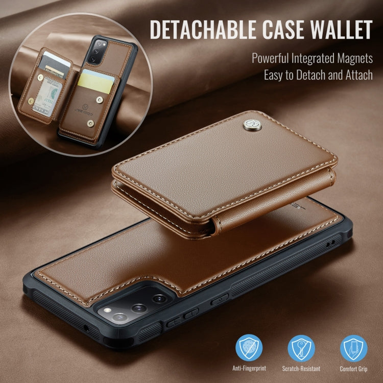 For Samsung Galaxy S20 FE JEEHOOD J05 Business Magnetic Style RFID Leather Phone Case(Brown)