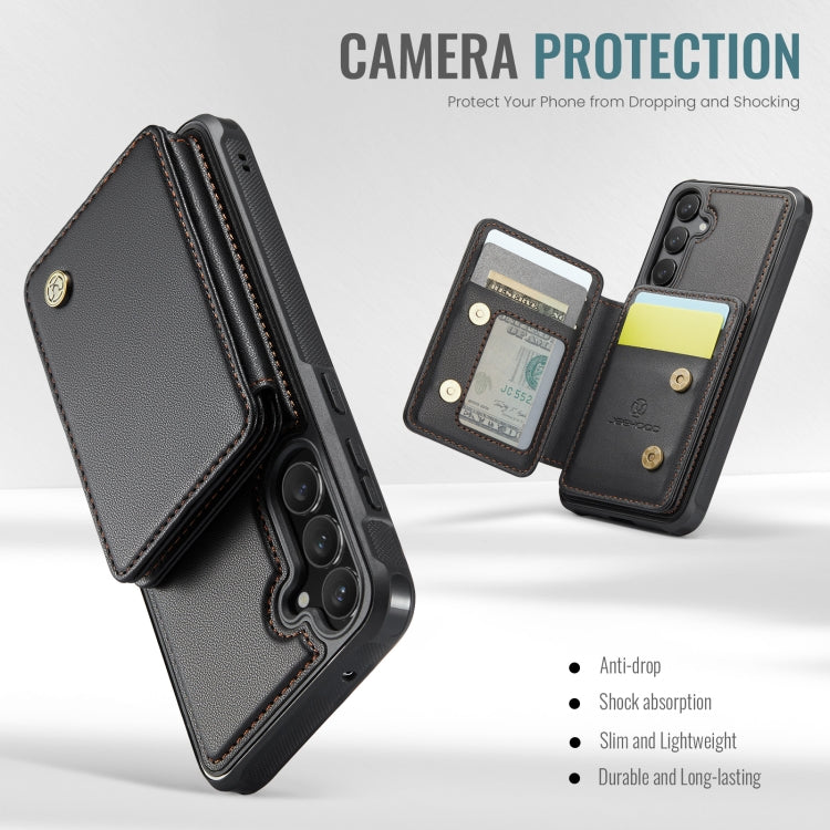 For Samsung Galaxy S23 FE 5G JEEHOOD J05 Business Magnetic Style RFID Leather Phone Case(Black)