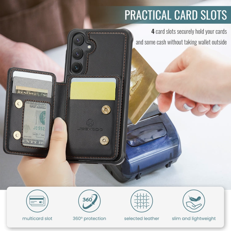 For Samsung Galaxy S23 FE 5G JEEHOOD J05 Business Magnetic Style RFID Leather Phone Case(Black)