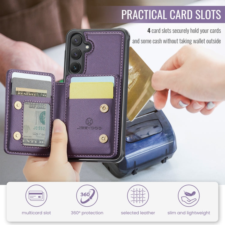 For Samsung Galaxy S23 FE 5G JEEHOOD J05 Business Magnetic Style RFID Leather Phone Case(Purple)