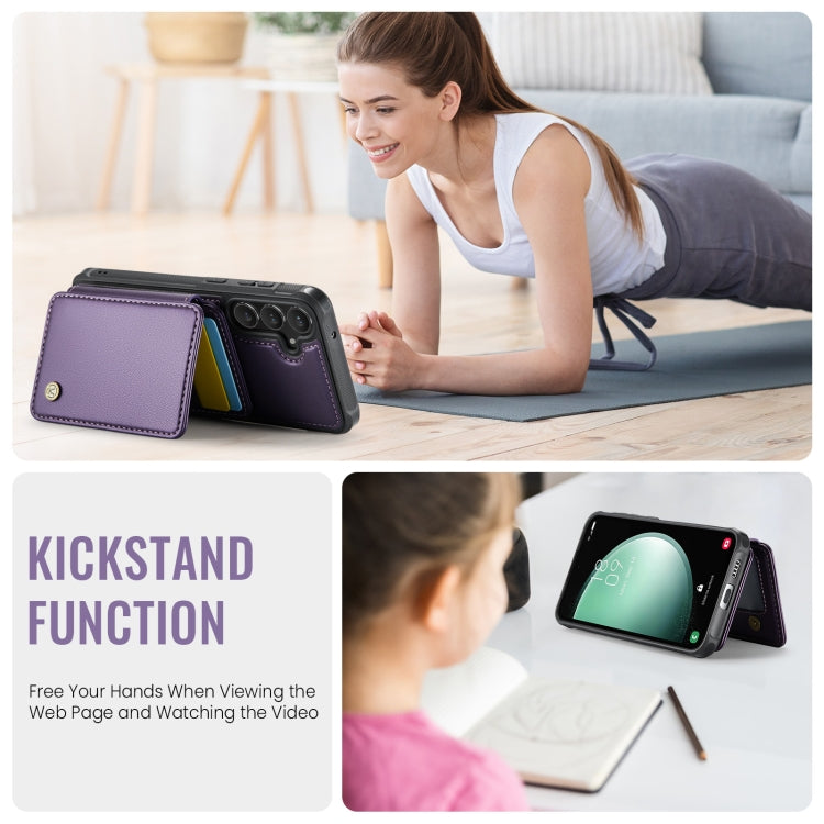 For Samsung Galaxy S23 FE 5G JEEHOOD J05 Business Magnetic Style RFID Leather Phone Case(Purple)