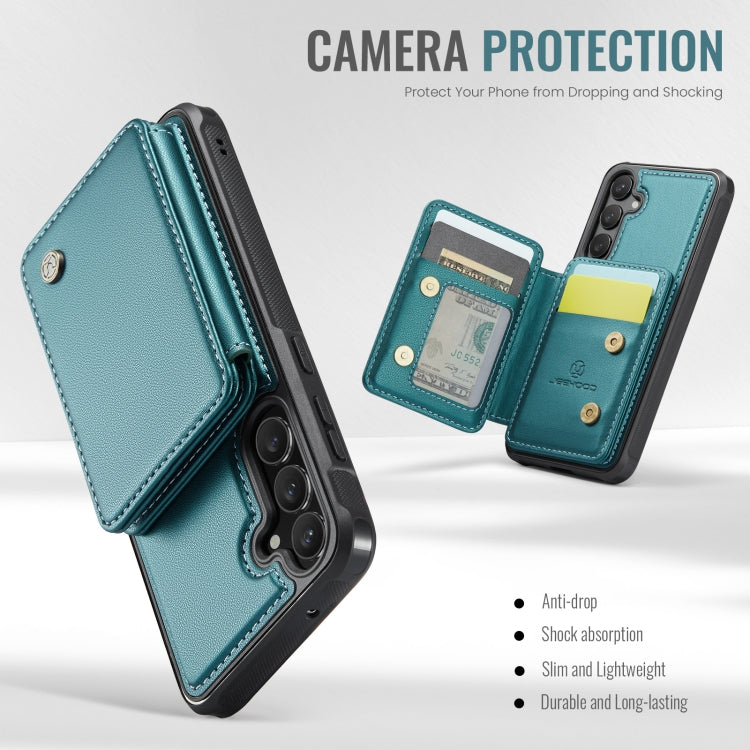 For Samsung Galaxy S23 FE 5G JEEHOOD J05 Business Magnetic Style RFID Leather Phone Case(Blue Green)