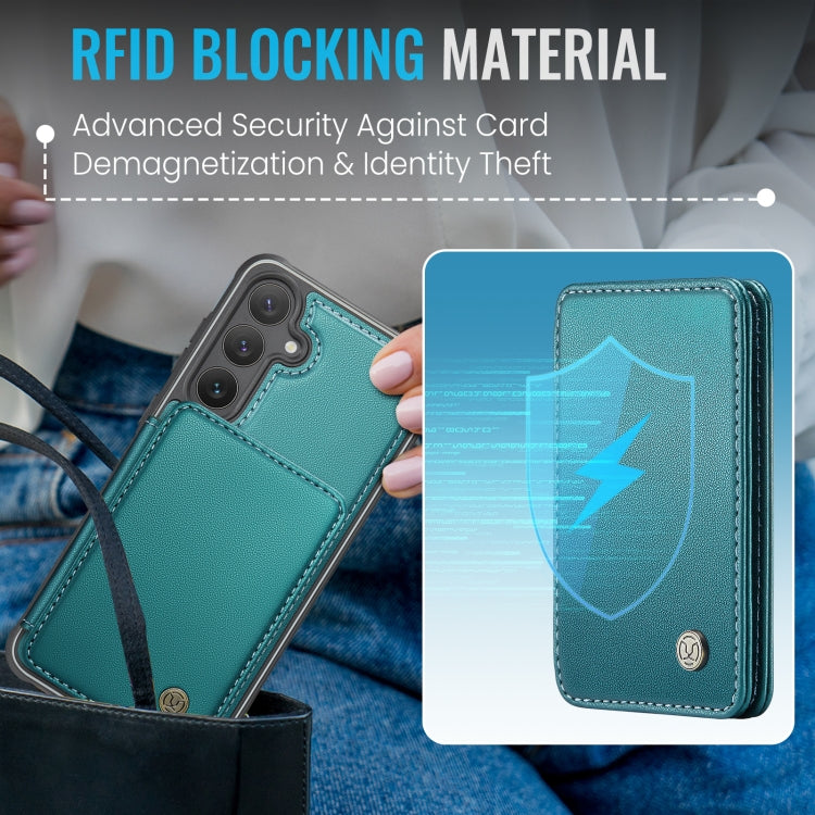 For Samsung Galaxy S23 FE 5G JEEHOOD J05 Business Magnetic Style RFID Leather Phone Case(Blue Green)