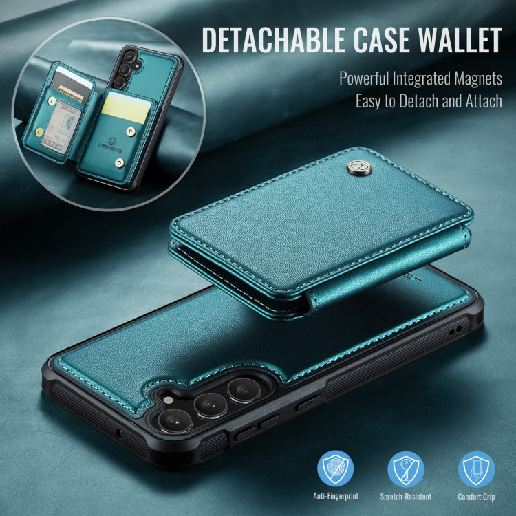 For Samsung Galaxy S23 FE 5G JEEHOOD J05 Business Magnetic Style RFID Leather Phone Case(Blue Green)