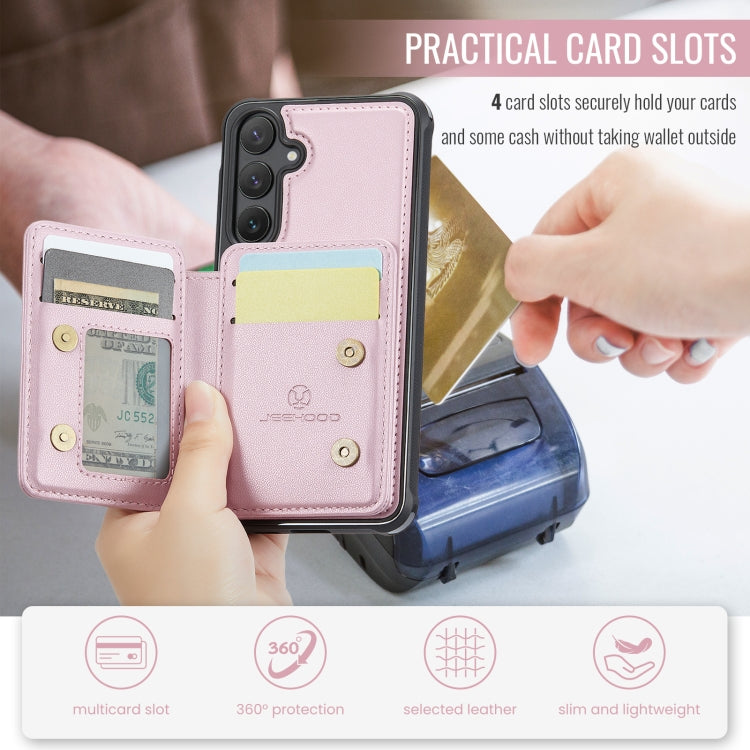 For Samsung Galaxy S23 FE 5G JEEHOOD J05 Business Magnetic Style RFID Leather Phone Case(Pink)