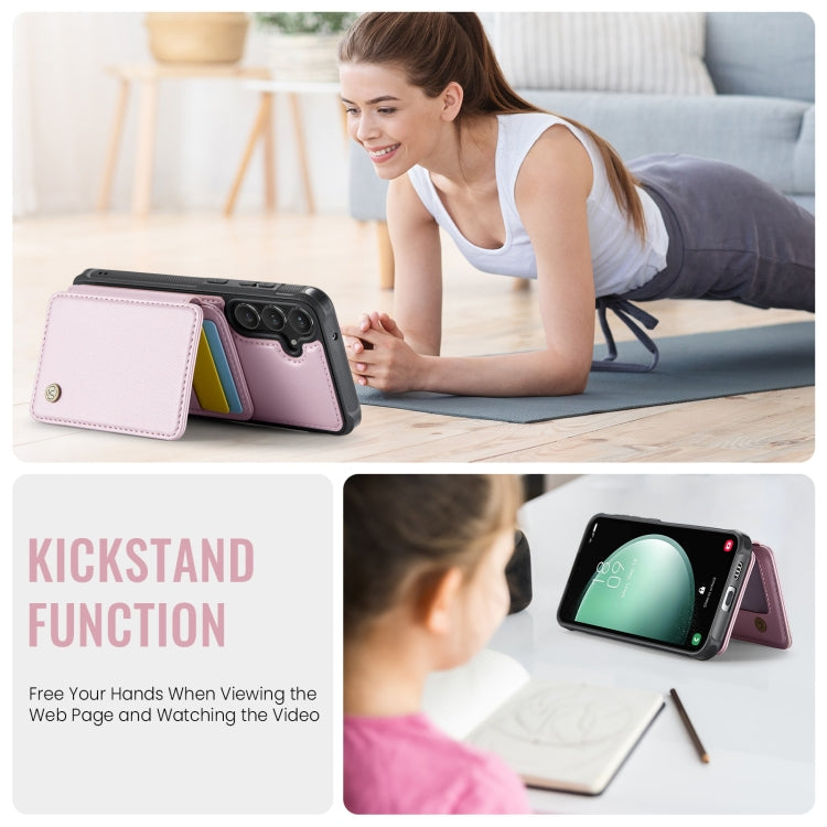 For Samsung Galaxy S23 FE 5G JEEHOOD J05 Business Magnetic Style RFID Leather Phone Case(Pink)