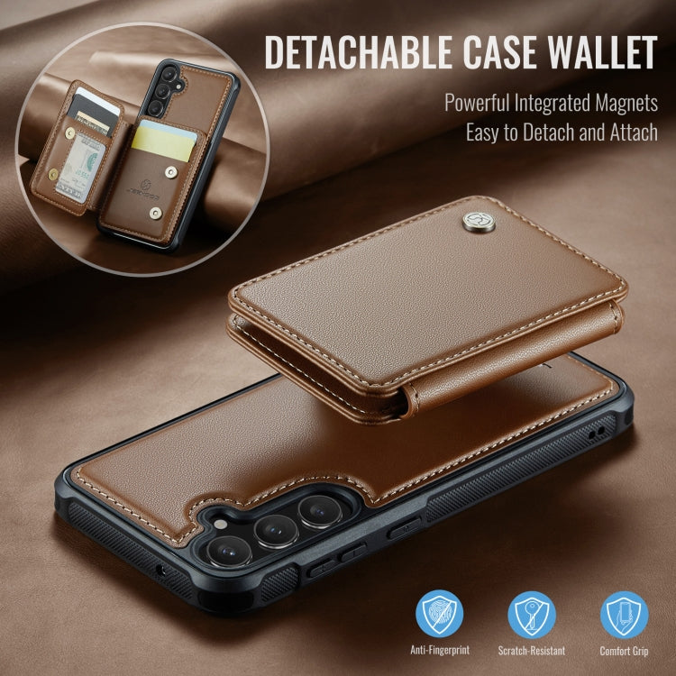 For Samsung Galaxy S23 FE 5G JEEHOOD J05 Business Magnetic Style RFID Leather Phone Case(Brown)
