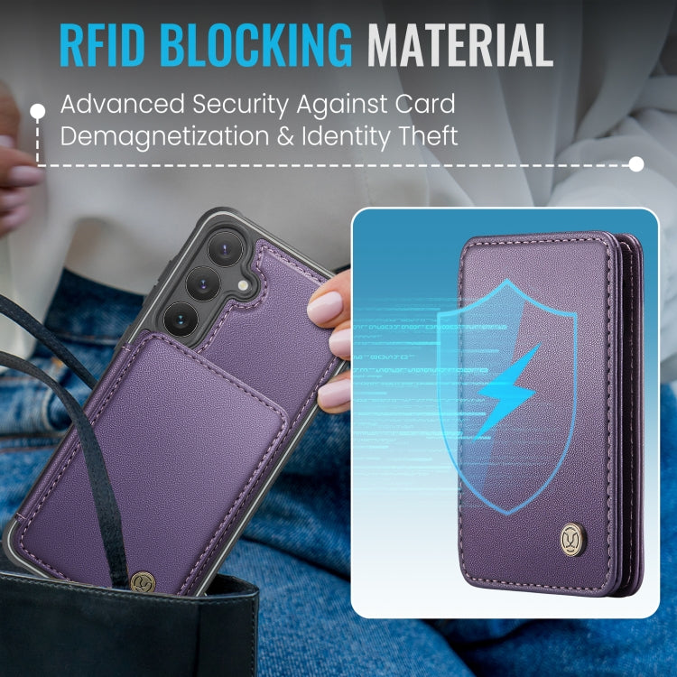 For Samsung Galaxy S24 FE 5G JEEHOOD J05 Business Magnetic Style RFID Leather Phone Case(Purple)