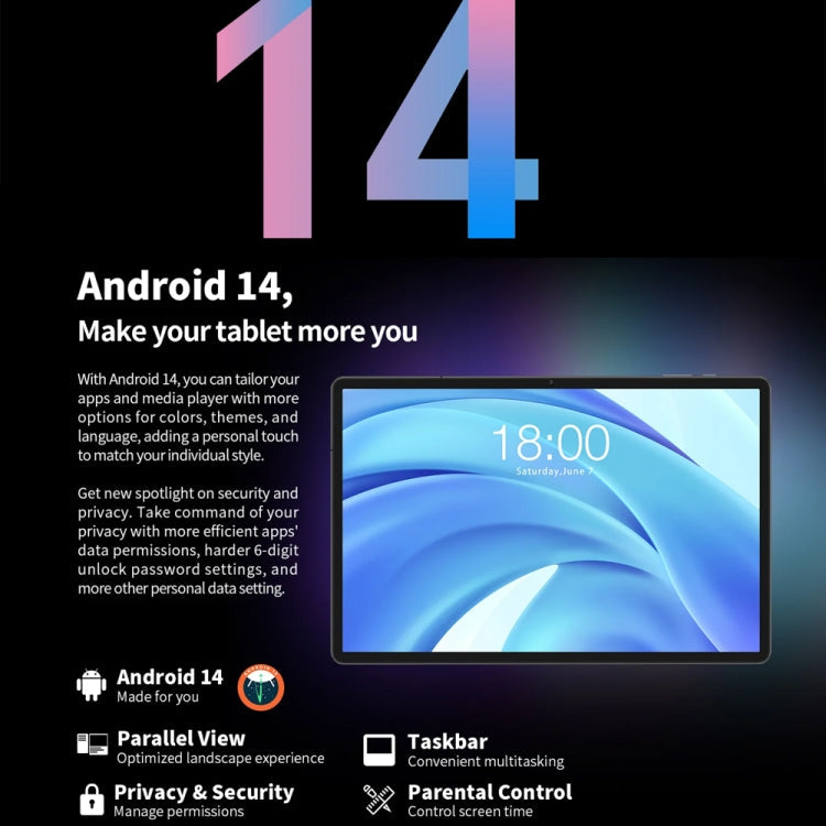 Teclast T50HD Tablet PC 11 inch, 6GB+256GB,  Android 14 Unisoc T606 Octa Core, 4G LTE Dual SIM