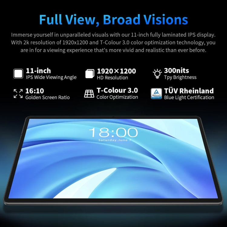 Teclast T50HD Tablet PC 11 inch, 6GB+256GB,  Android 14 Unisoc T606 Octa Core, 4G LTE Dual SIM