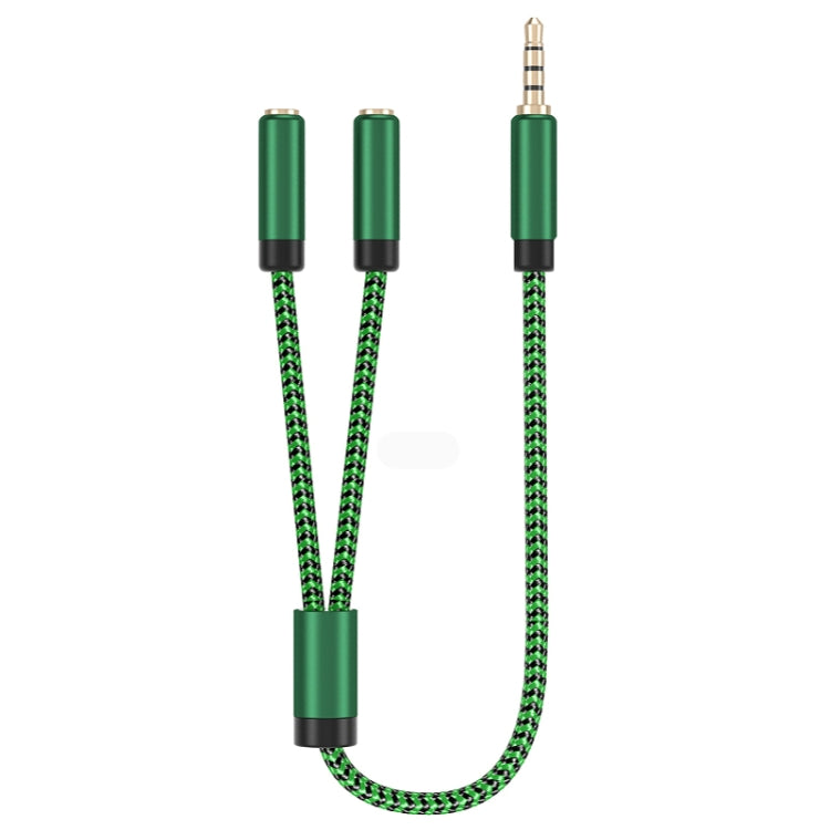 3.5mm Male to Dual 3.5mm Audio + Microphone 2 in 1 Audio Adapter Cable, Length:1m(Green)