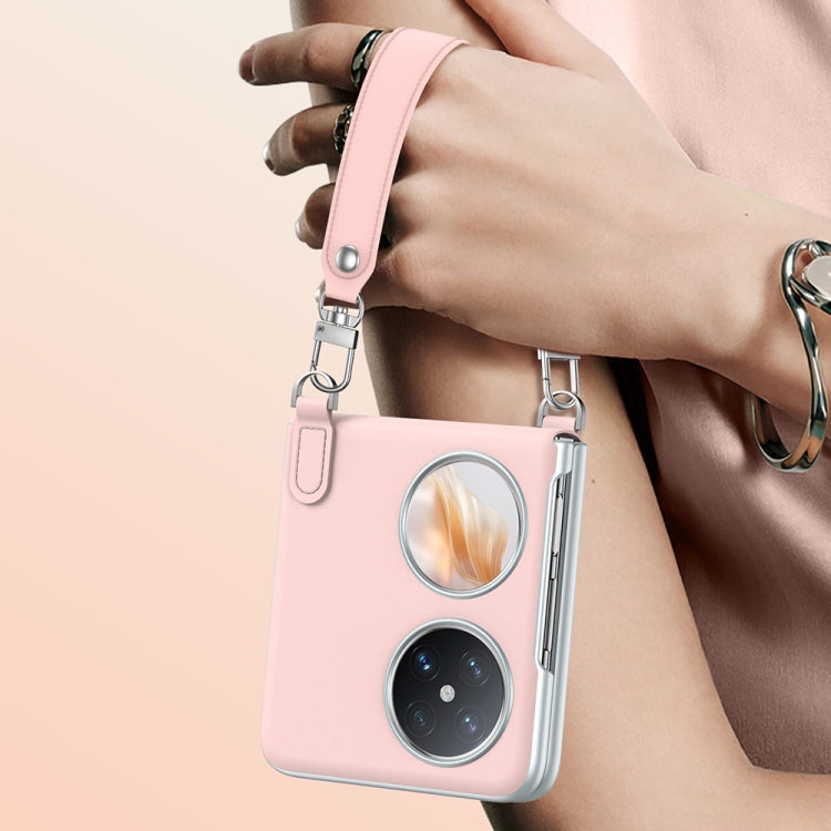 For Huawei P50 Pocket / Pocket S SULADA Skin Feel Liquid Leather Phone Case with Strap(Pink)