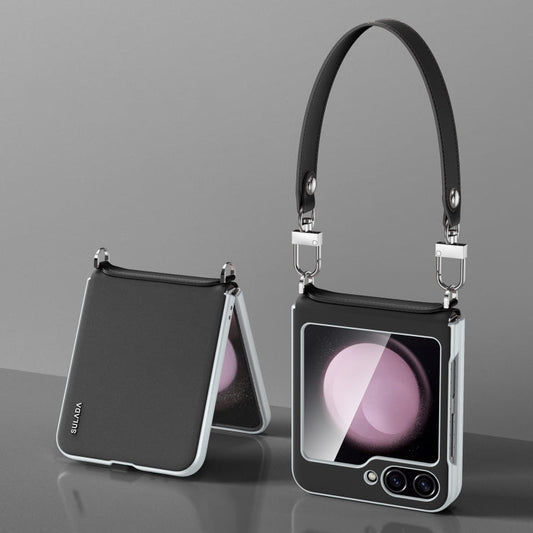 For Samsung Galaxy Z Flip6 / Flip7 FE SULADA Skin Feel Liquid Leather Phone Case with Strap(Black)