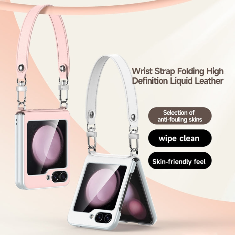 For Samsung Galaxy Z Flip6 / Flip7 FE SULADA Skin Feel Liquid Leather Phone Case with Strap(White)