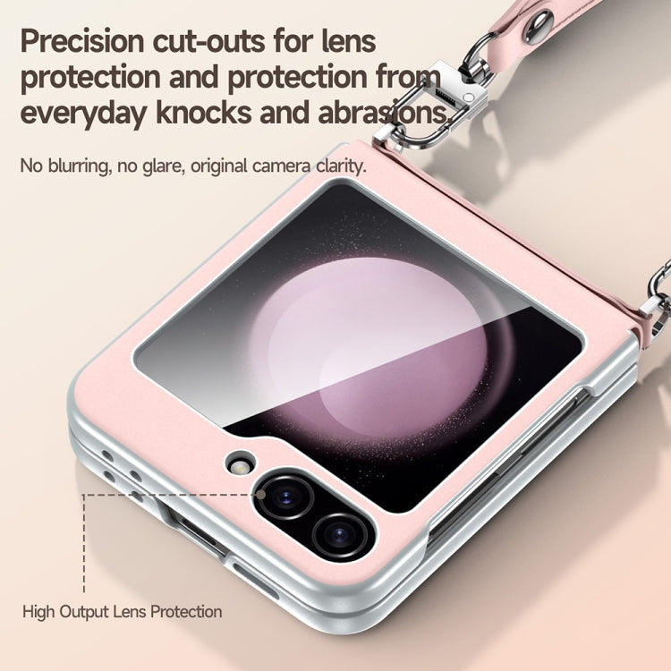 For Samsung Galaxy Z Flip5 SULADA Skin Feel Liquid Leather Phone Case with Strap(White)