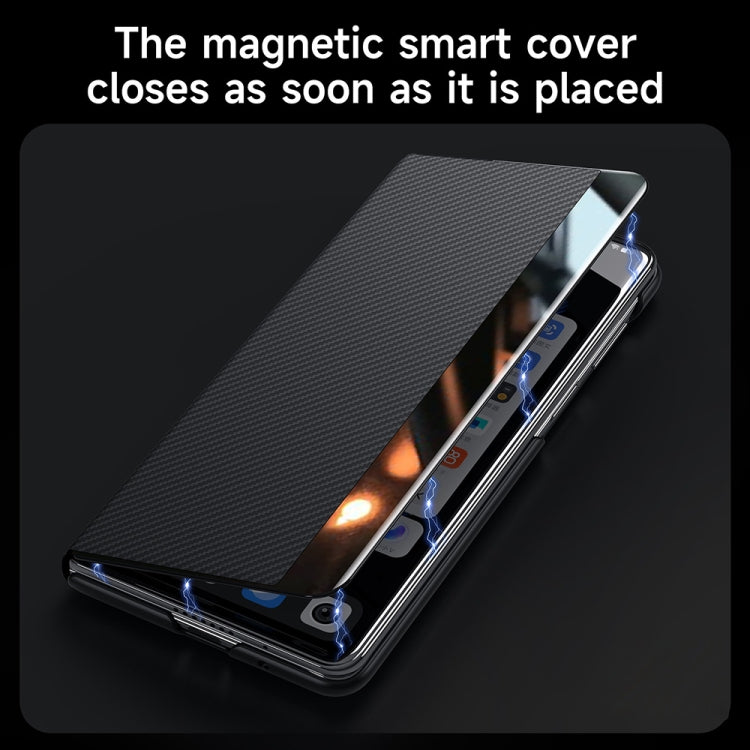 For Samsung Galaxy Z Fold5 SULADA Kevlar 600D Texture Smart Window Leather Phone Case(Black)