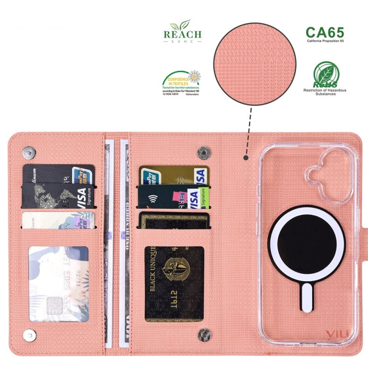 For iPhone 13 Pro Max ViLi GHA-C Series RFID MagSafe Magnetic Flip Leather Phone Case(Pink)