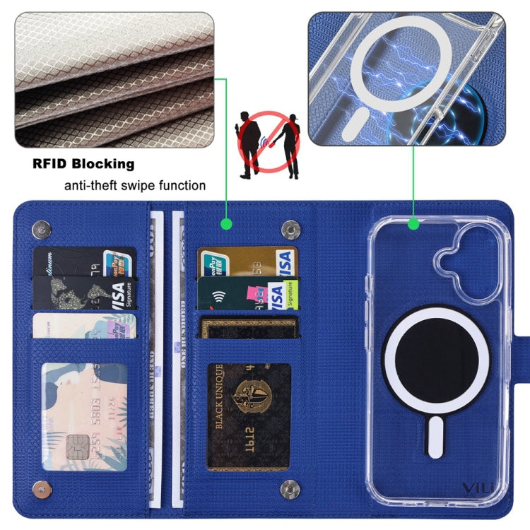 For iPhone 13 ViLi GHA-C Series RFID MagSafe Magnetic Flip Leather Phone Case(Blue)