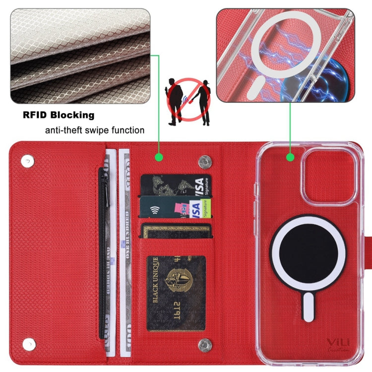 For iPhone 16 ViLi GHB-C Series RFID MagSafe Magnetic Flip Leather Phone Case(Red)