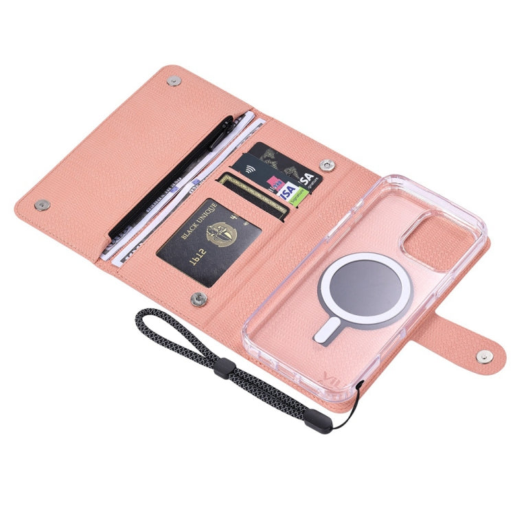 For iPhone 16 Plus ViLi GHB-C Series RFID MagSafe Magnetic Flip Leather Phone Case(Pink)