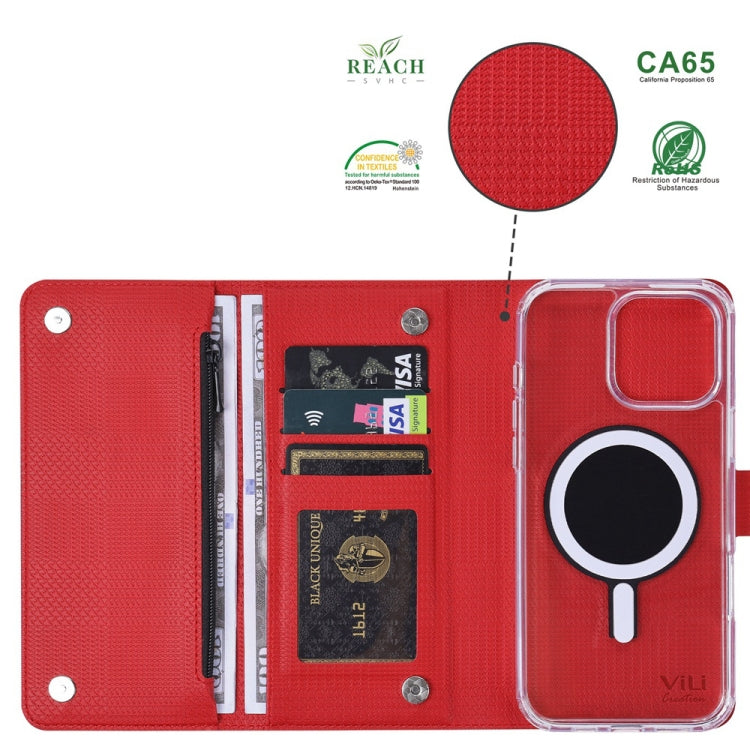 For iPhone 16 Pro Max ViLi GHB-C Series RFID MagSafe Magnetic Flip Leather Phone Case(Red)