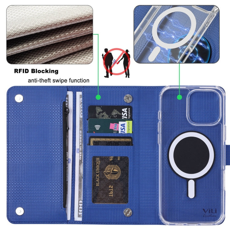 For iPhone 16 Pro Max ViLi GHB-C Series RFID MagSafe Magnetic Flip Leather Phone Case(Blue)