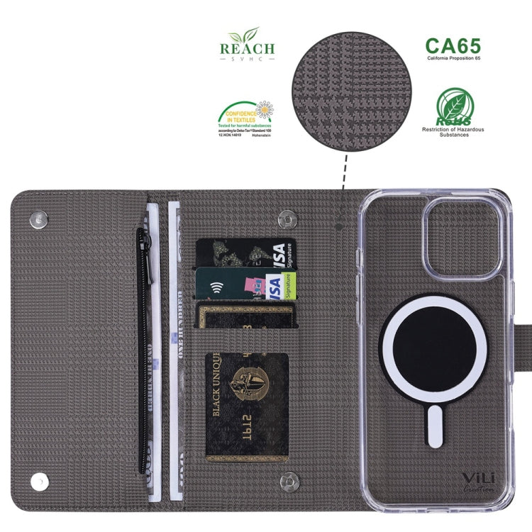 For iPhone 15 Plus ViLi GHB-C Series RFID MagSafe Magnetic Flip Leather Phone Case(Grey)