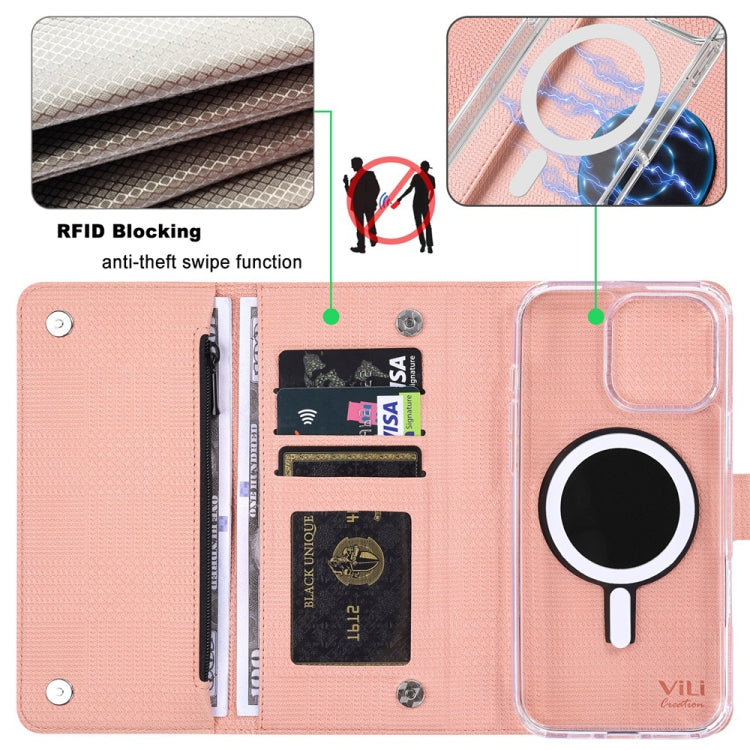 For iPhone 15 Pro Max ViLi GHB-C Series RFID MagSafe Magnetic Flip Leather Phone Case(Pink)