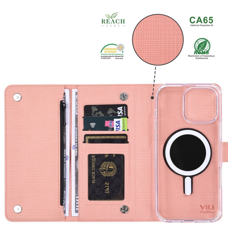 For iPhone 14 Pro Max ViLi GHB-C Series RFID MagSafe Magnetic Flip Leather Phone Case(Pink)