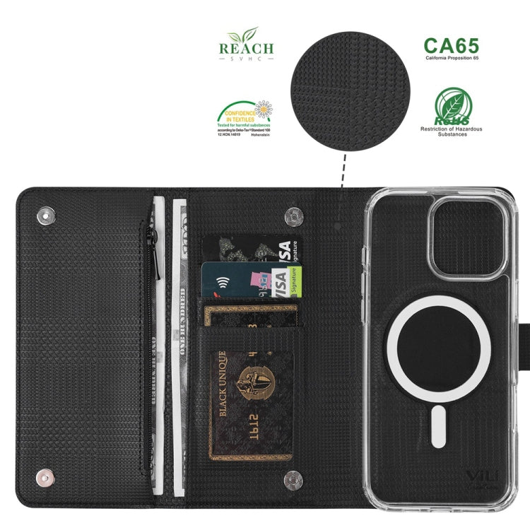For iPhone 13 Pro ViLi GHB-C Series RFID MagSafe Magnetic Flip Leather Phone Case(Black)