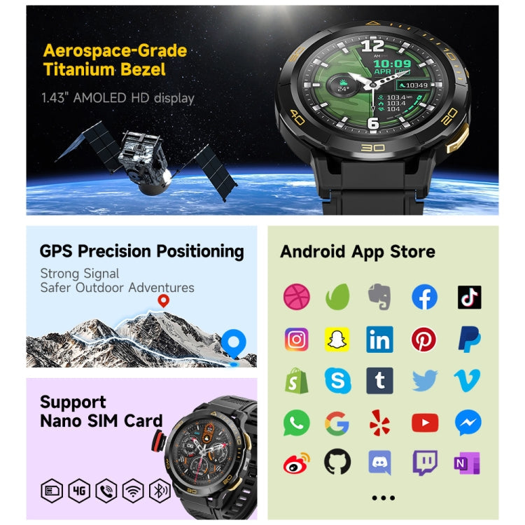 LEMFO Z1 1.43 inch AMOLED Screen Smart Watch, 4G Network Android 8.1 2GB+16GB, Eurasian Version(Black)