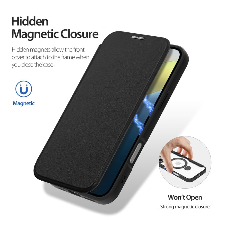 For iPhone 16 DUX DUCIS Skin X Pro Series MagSafe Ring Holder Leather Phone Case(Black)
