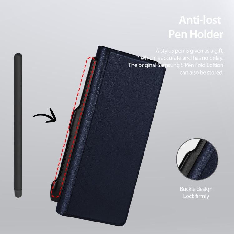 For Samsung Galaxy Z Fold Special DUX DUCIS Bril Series PU + TPU Phone Case with Pen Slot(Blue)