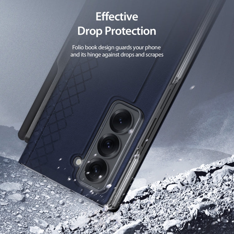 For Samsung Galaxy Z Fold Special DUX DUCIS Bril Series PU + TPU Phone Case with Pen Slot(Blue)