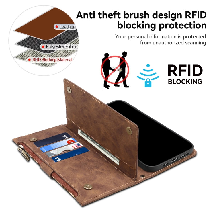For Samsung Galaxy M35 5G ESEBLE Retro Frosted RFID Flip Leather Phone Case(Brown)