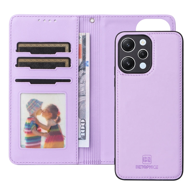For Redmi 12 4G BETOPNICE BN-005 2 in 1 Detachable Imitate Genuine Leather Phone Case(Light Purple)