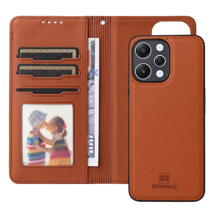 For Redmi 12 4G BETOPNICE BN-005 2 in 1 Detachable Imitate Genuine Leather Phone Case(Brown)