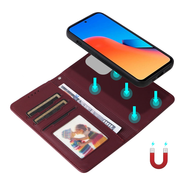 For Redmi 12 4G BETOPNICE BN-005 2 in 1 Detachable Imitate Genuine Leather Phone Case(Wine Red)