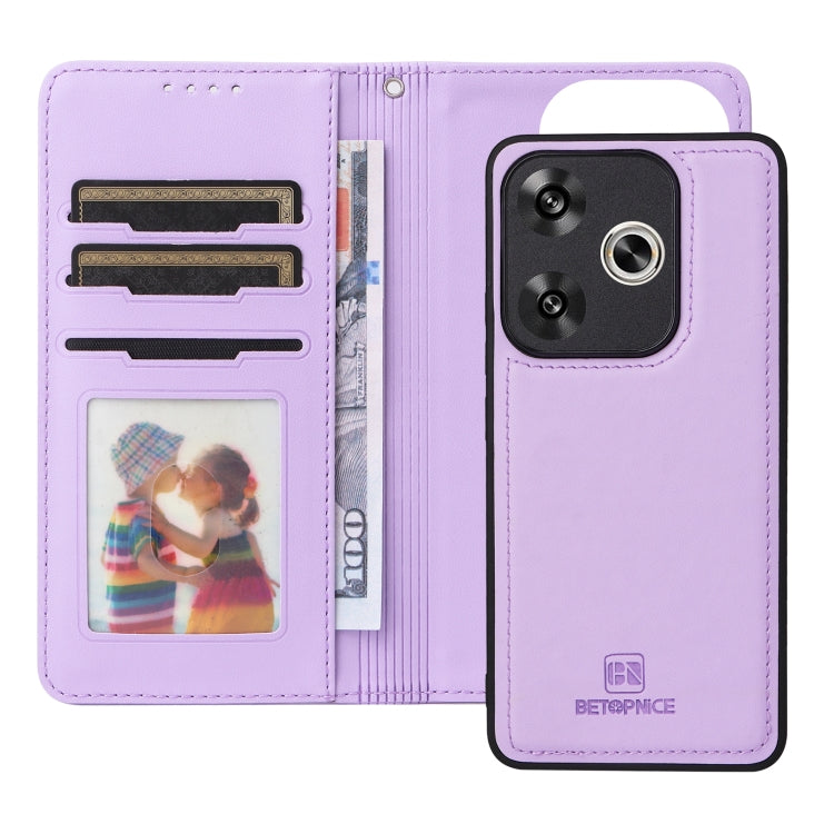 For Xiaomi POCO F6 BETOPNICE BN-005 2 in 1 Detachable Imitate Genuine Leather Phone Case(Light Purple)
