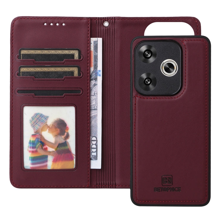 For Xiaomi POCO F6 BETOPNICE BN-005 2 in 1 Detachable Imitate Genuine Leather Phone Case(Wine Red)
