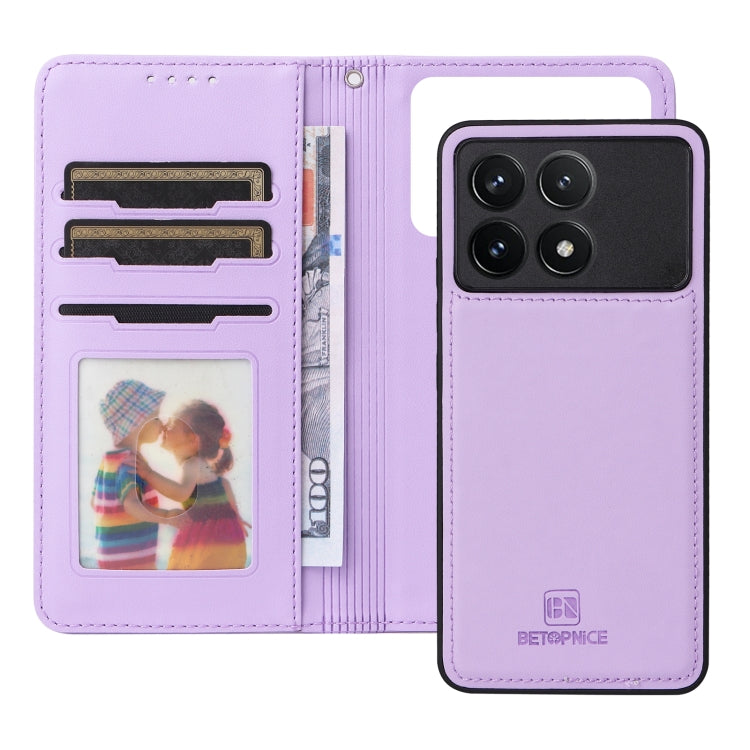 For Xiaomi POCO F6 Pro BETOPNICE BN-005 2 in 1 Detachable Imitate Genuine Leather Phone Case(Light Purple)