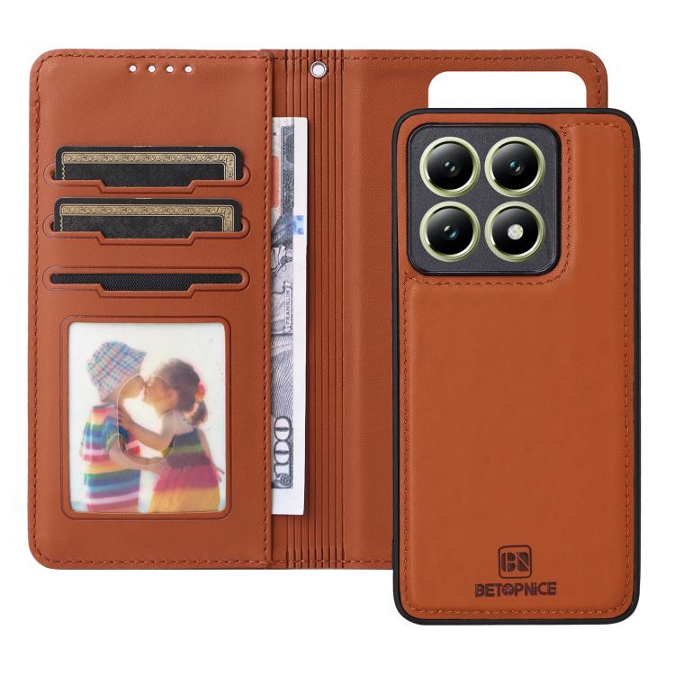 For Xiaomi 14T BETOPNICE BN-005 2 in 1 Detachable Imitate Genuine Leather Phone Case(Brown)